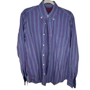 Mario Caldi Mens Button Down Shirt Blue‎ Purple Stripe Long Sleeve Size M Italy